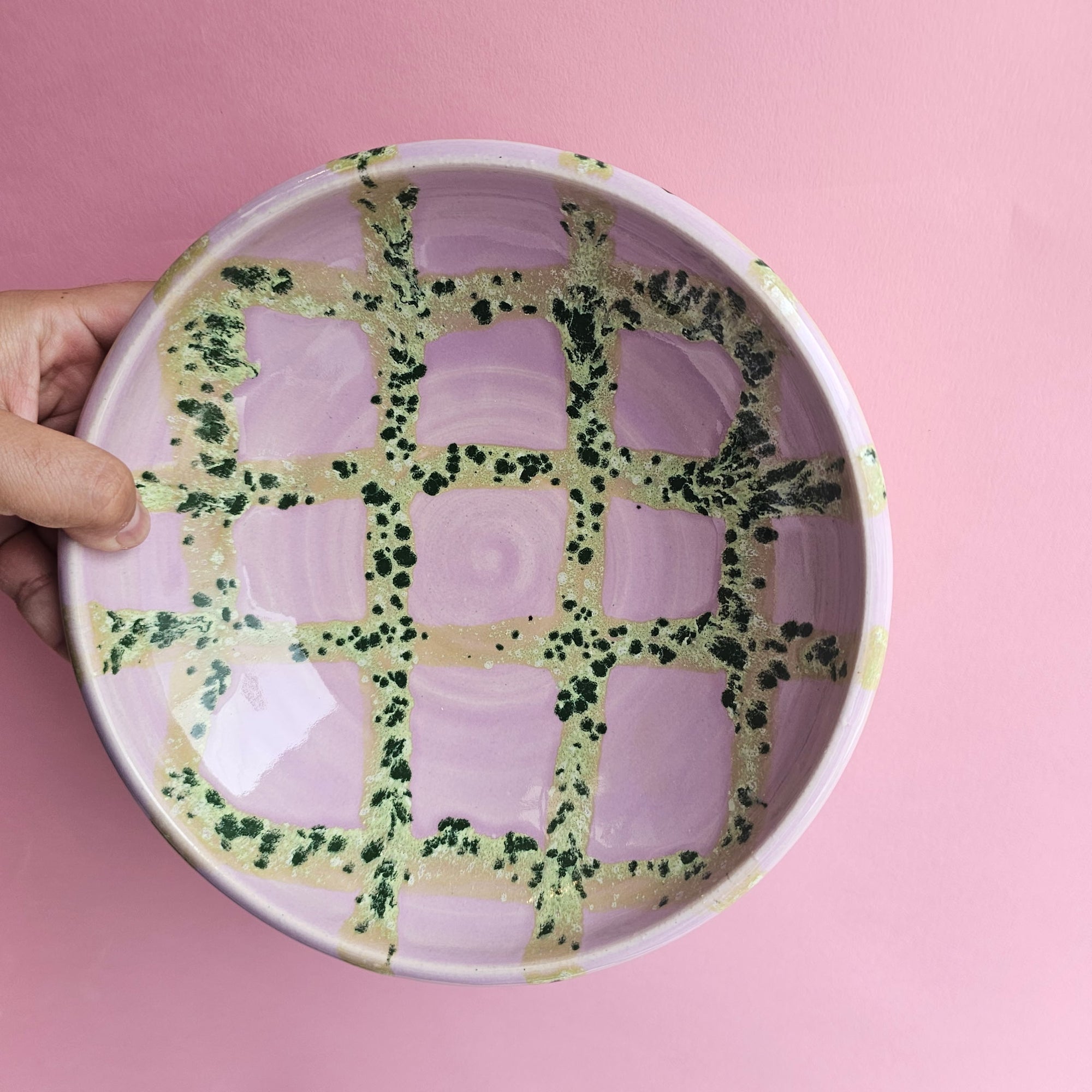 PLAID ORCHID & SLIME PLATE BOWL