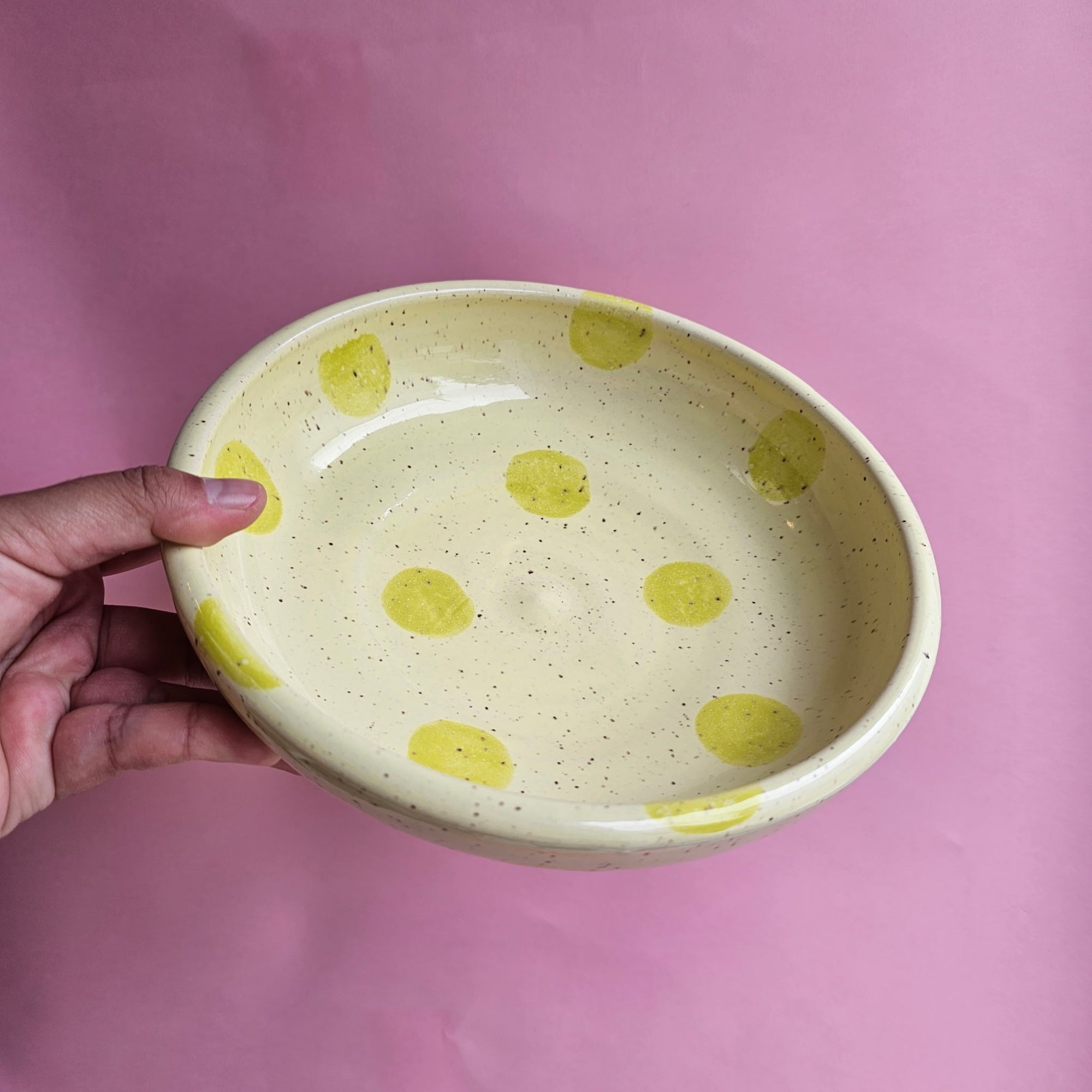 LEMON LIME SPECKLED DOTS PLATE BOWL