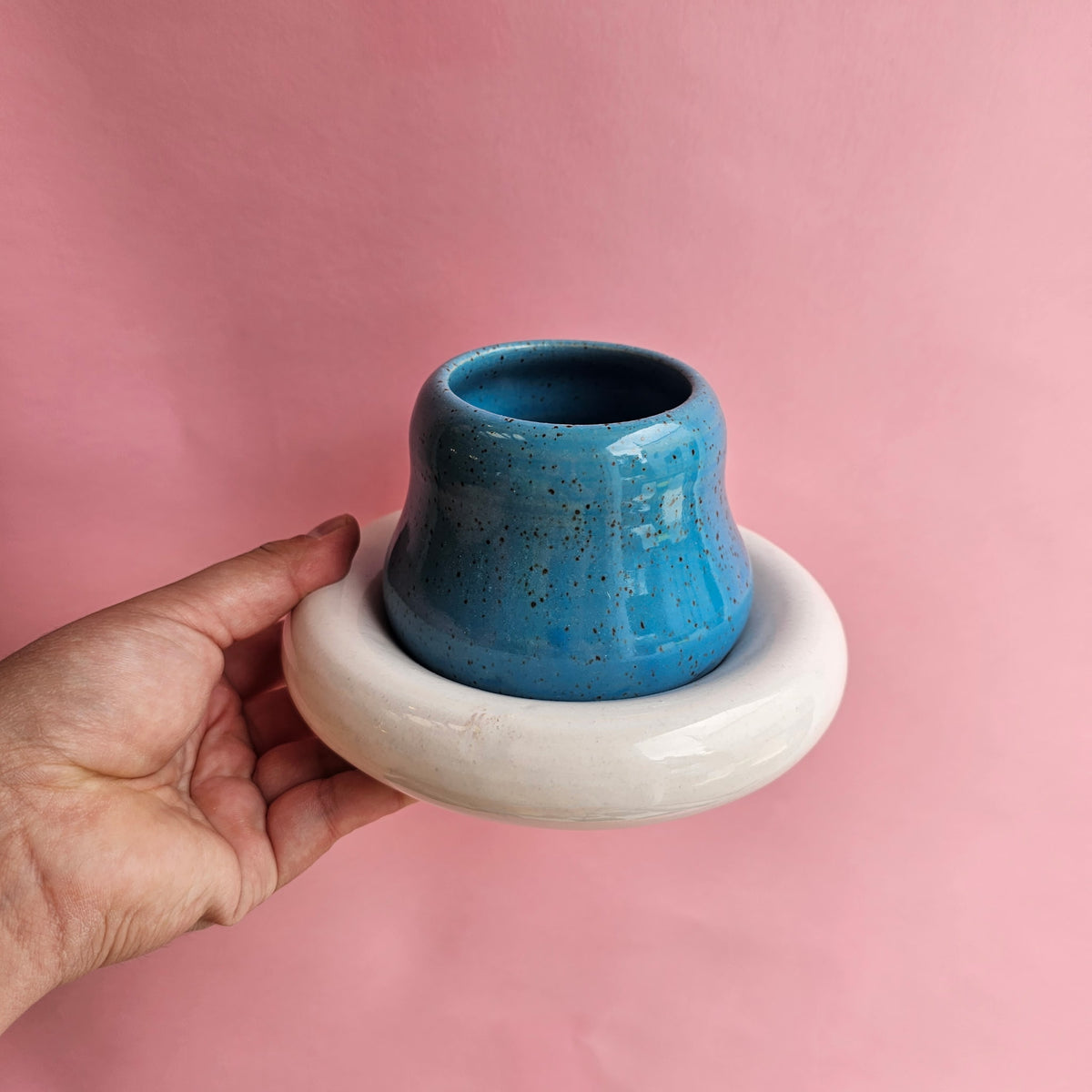 TROPICAL BLUE SPECKLED CUP AND SAUCER